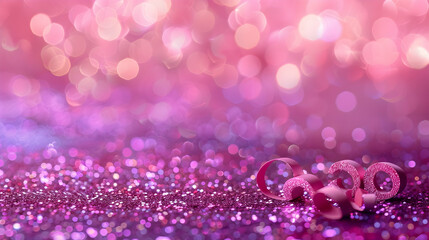 Inscription 2022 on pink background with purple sparkles. Festive Christmas and New Year concept.