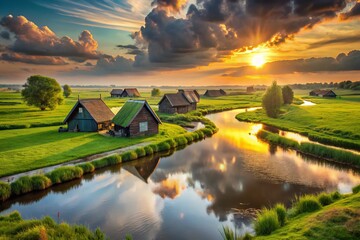 Obraz premium Enchanting Podlaski Landscape: A Serene Fusion of Nature's Beauty, Rich Culture, and Tranquil Waters Captured in a Dreamlike Scene of the Podlasie Region's Scenic Wonders