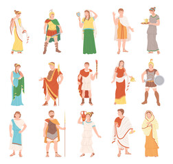 Roman People in Traditional Clothes as Ancient Rome Citizen Vector Set