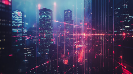 Obraz premium Smart digital city with connection cyber security network reciprocity over the cityscape . future smart wireless digital city and social media networking systems that connects people within the city