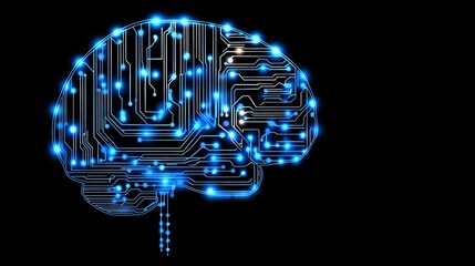 Digital Brain Intricate Glowing Circuitry Representing Artificial Intelligence on a Dark Background