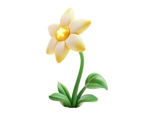 Fototapeta premium Beautiful cartoon flower with green leaves, perfect for decorative purposes.