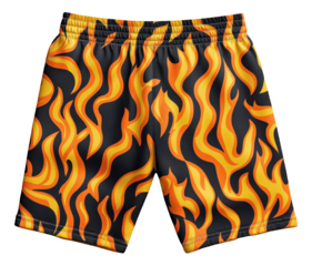 Shorts with a flame pattern in orange and black colors