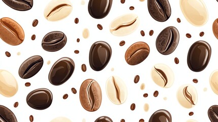 Obraz premium A seamless pattern of coffee beans in various colors.
