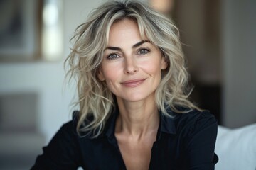 Confident Mature Woman Portrait Smiling Blonde Hair Casual Style