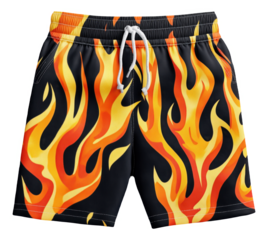 PNG Black shorts with a vibrant flame pattern