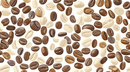 Obraz premium A seamless pattern of coffee beans in various colors.