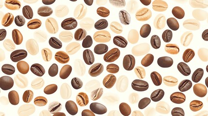 Fototapeta premium A seamless pattern of coffee beans in various colors.