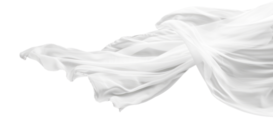 white silk textile flying isolated on white or transparent png
