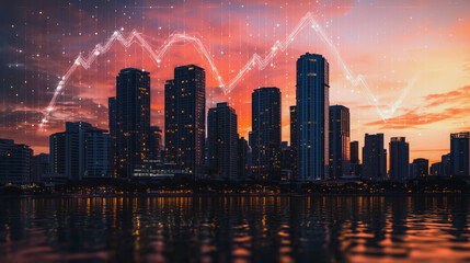 Fototapeta premium Smart digital city with connection cyber security network reciprocity over the cityscape . future smart wireless digital city and social media networking systems that connects people within the city