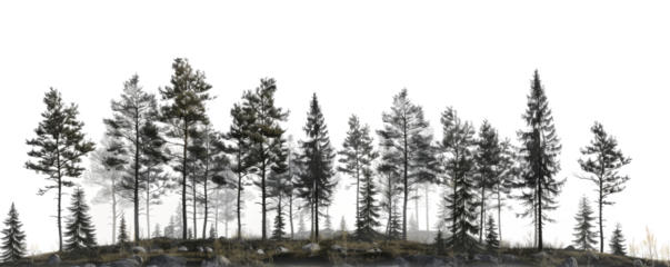 dark foggy forest landscape panorama view isolated on white or transparent png