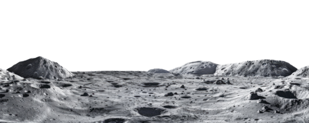 moon surface landscape panorama view isolated on white or transparent png