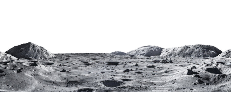 moon surface landscape panorama view isolated on white or transparent png