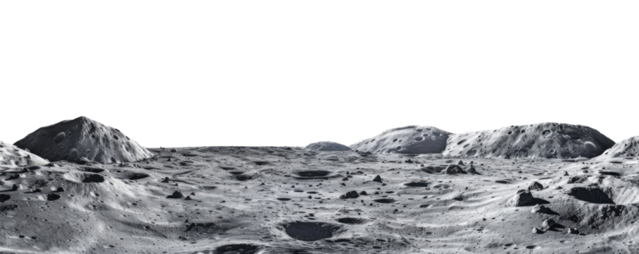 moon surface landscape panorama view isolated on white or transparent png
