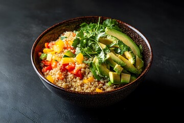 Vegetable salad with avocado, tomatoes, cucumbers. Food. Cooking.
