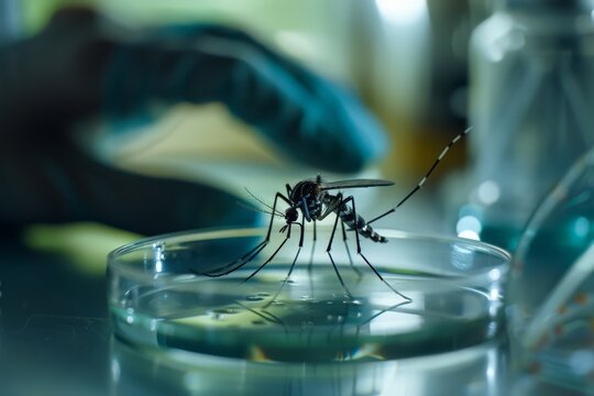 Mosquito in Petri Dish for Scientific Research