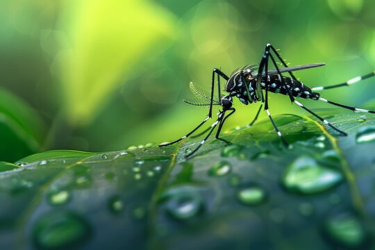 Mosquito on Leaf After Rain