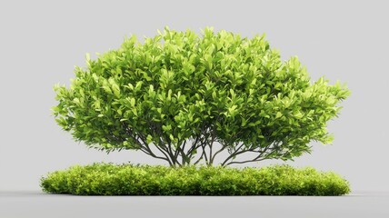 Lush Green Bush with Thick Foliage on a Gray Background