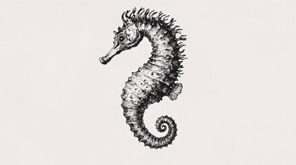 Fototapeta premium Black and White Seahorse Illustration in a Classic Style