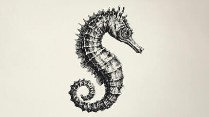 Obraz premium Black and White Seahorse Illustration in a Classic Style