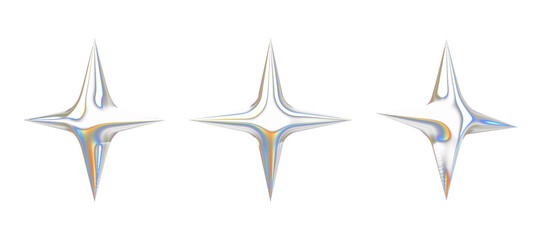 3D render sparkle shape colored glass icon with transparent background PNG