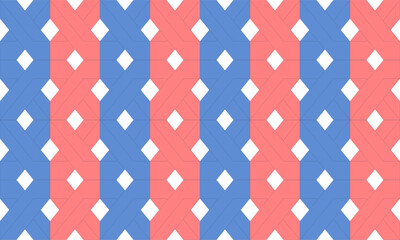 Fototapeta premium Blue 3D net block, pink and blue diamond pattern seamless patter, replete image repeat pattern design for fabric printing or wallpaper, background cross, column vertical strip, X letter