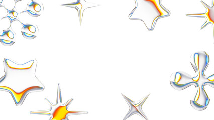 3D render geometric shapes in colored glass with transparent background PNG