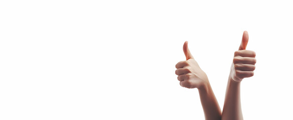 Two hands with thumbs up, blank space for text on a white background