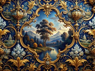 Captivating Landscape Photography Featuring Dark Blue and Gold Patterns with Ornamental Designs for Stunning Visual Appeal and Artistic Inspiration