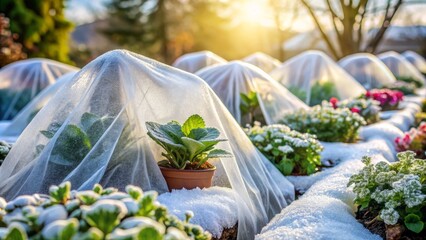 Protective Nonwoven Material Covering Plants and Flowers from Frost - Ensuring Garden Resilience in Cold Weather Conditions for Every Gardener's Peace of Mind