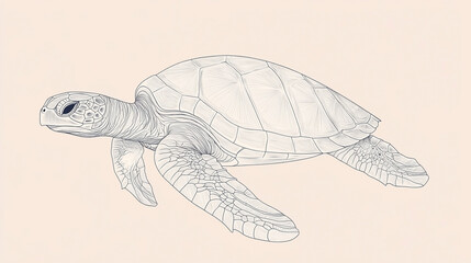Sea Turtle Illustration with Flowing Flippers and Neutral Tones