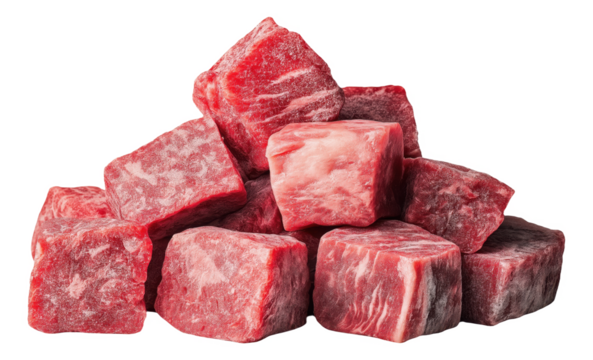 PNG Pile of raw beef cubes