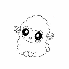 Cute Black Sheep Cartoon Character. Black Sheep Animal outline illustration. Coloring page outline of cute animals. Animals tracing worksheet. Kindergarten and preschool activity.