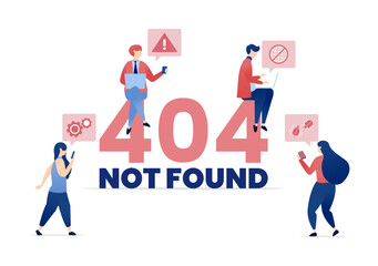 vector illustration of 404 Not Found with People Engaged in Activities, Realizing the Page They Are Trying to Reach Is Down, Illustrated with the 404 Error Text