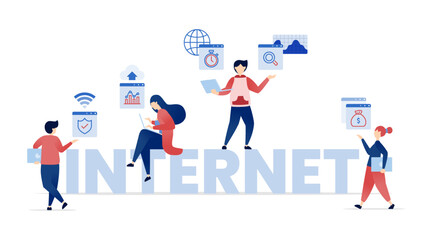 vector illustration of Internet of Things in Business. People Using Internet Technology for Career Advancement, Job Opportunities, Security, and Enhanced Business Satisfaction