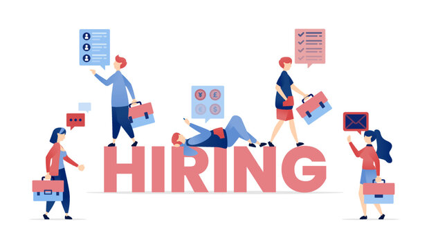 vector illustration of We Are Hiring. People Actively Recruiting New Employees and Opening Vacancies to Drive Company Growth, Expansion, and Meet Business Needs in the Workforce