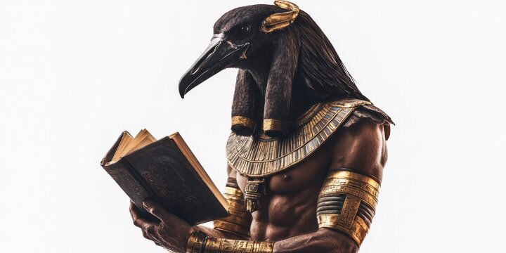 Studious Egyptian God Thoth Reading Ancient Text