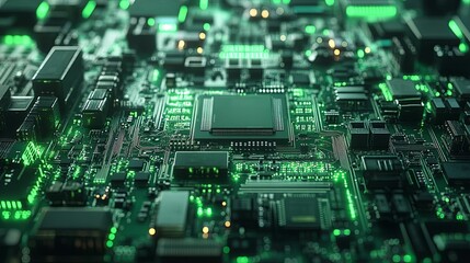 Illuminated Circuit Board Showing Central Processing Unit