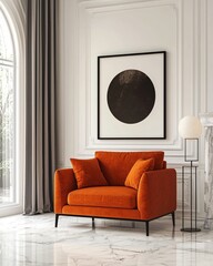 Luxurious Orange Velvet Sofa in Modern Living Room Interior