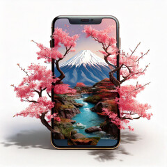 富士山と桜の3Dイラスト | スマホから飛び出す春