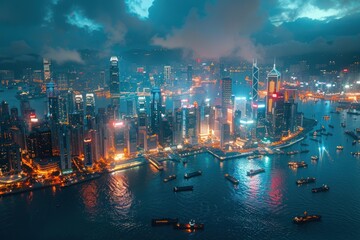 Drone Shot of the city at night