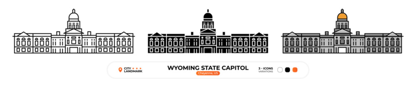 Wyoming State Capitol Line Icon. US Cheyenne, Capital Color Symbol, Silhouette, Editable Stroke.