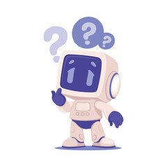 Robot Character Thinking as Smart Android Assistant Machine Vector Illustration