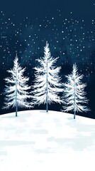 Obraz premium Snowy Forest at Night: A Serene Winter Landscape
