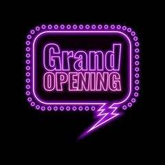 Grand opening neon sign. Glowing opening icon