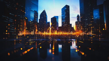 Obraz premium Smart digital city with connection cyber security network reciprocity over the cityscape . future smart wireless digital city and social media networking systems that connects people within the city