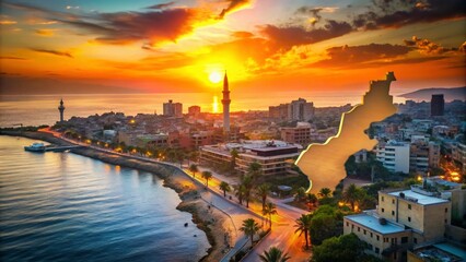 Fototapeta premium Captivating Silhouette of Tartus Map Animation: A Stunning Representation of Syria's Coastal City and Its Historic Significance for Dynamic Video Presentations