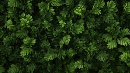 Dense foliage of vibrant green leaves forming a lush natural background pattern, showcasing a serene and organic texture with layered leaf formations.