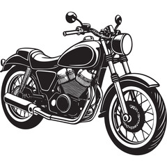 A black silhouette motor cycle on road on a isoleted white background