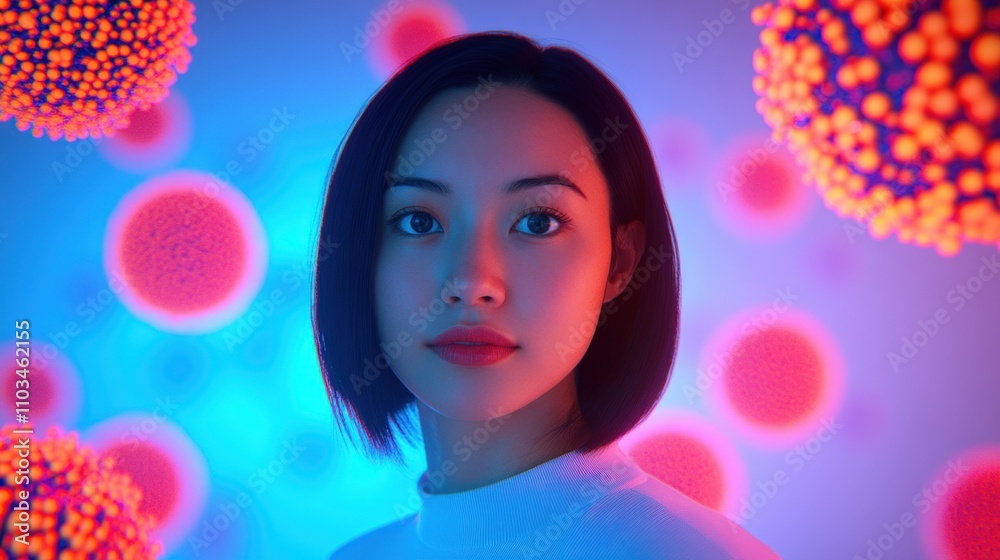 Poster exploring health technology innovation through vibrant abstract digital art